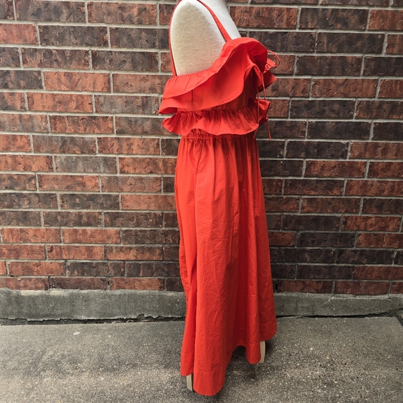 Jason Wu Red Fire Ruffled A-Line Sleeveless Square Neck Midi Dress Size 10 - Picture 3 of 13